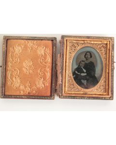 Photographie Ambrotype XIXe siècle portrait Femme et enfants