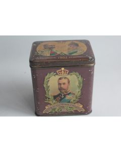 Boîte tôle lithographiée Thé Roi Edward VII reine Alexandra 1902 