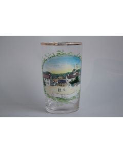 Ancien verre émaillé Souvenir Gilly La grande place Suisse
