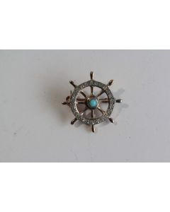 Broche argent vermeil Gouvernail Navire Marine