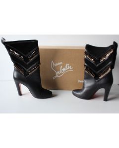 CHRISTIAN LOUBOUTIN Bottes cuir lisse et velours noir T38,5