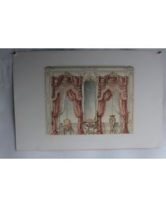 Estampe Décoration intérieure Mur miroir rideaux rococo E. Curton