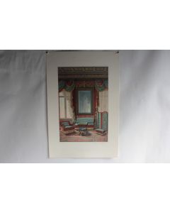 Estampe Décoration intérieure Chambre femme Renaissance E. Curton