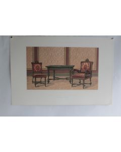 Estampe Décoration intérieure Salon baroque Louis XVI E. Curton