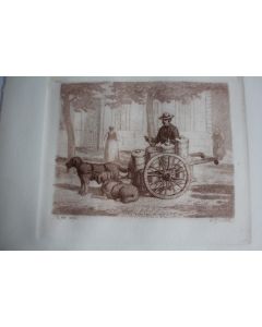 J.L. Léonce MALLET gravure 1876 Laitier voiture a chiens