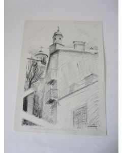 Lithographie Albert Chavaz Église