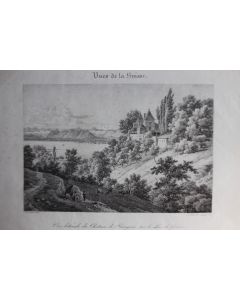 Lithographie Château de Prangins Lac Genève Suisse Delpech 1822