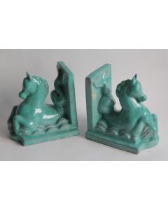 MENELIKA Serre-livres c&eacute;ramique Chevaux marins