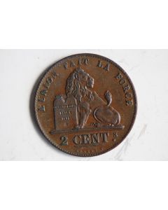Monnaie 2 Centimes Leopold I 1851 Belgique BRAEMT F. (avec point)