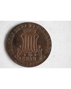 Monnaie 6 Cuar VI Quartos Isabel II 1844 Cataluna Catalogne Espagne
