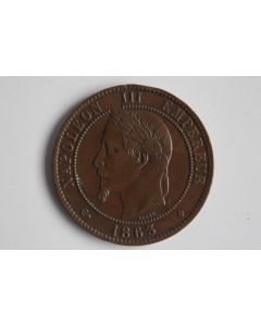 Monnaie Dix centimes Napoléon III tête laurée 1863 BB