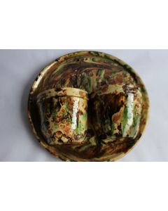 Porte cuillères terre vernissée jaspée Art populaire Savoie
