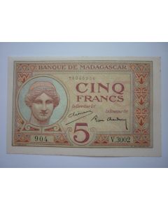 Billet 5 Francs Banque de Madagascar (1937-1947)