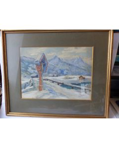 Aquarelle MONOD Garmisch montagne Alpspitze et Zugspitze Allemagne