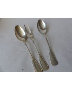 Cuillère a ragout + service a salade métal argenté
