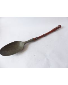 Cuillère a ragout bois et etain Art populaire