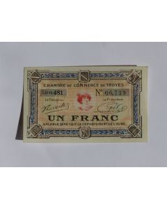 Billet Chambre de Commerce de Troyes Un Franc (1914-1925)