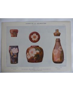 Estampe Roses de Noël Poteries décorées MOREAU-NELATON Art nouveau