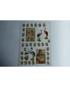Images chromos gaufrés découpés alphabet oiseaux 1890