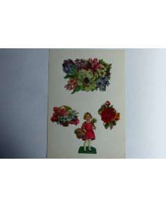 Images chromos gaufrés découpés fleurs fille 1890