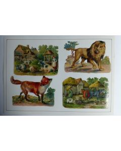 Images chromos gaufrés découpés animaux de ferme renard lion 1890