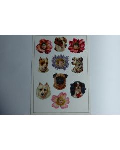 Images chromos gaufrés découpés têtes chiens race fleurs 1890