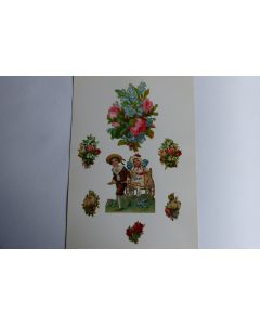 Images chromos gaufrés découpés enfant charretier et muguet 1890