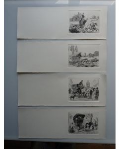 Menus Gravure Eau Forte Robin Calèche Chevaux