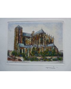 Ancienne Gravure Eau Forte Robin Le Mans Cathédrale