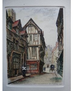 Ancienne Gravure Eau Forte Robin Rouen Vieilles maisons