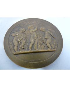 Médaille bronze anges jardiniers par Alphée Dubois fin XIXé siècle