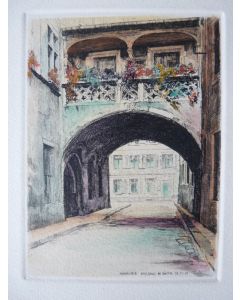 Ancienne Gravure Eau Forte Robin Mulhouse Passage de l'Hôtel de Ville