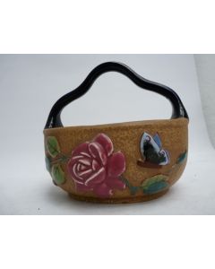 Panier céramique Amphora Fleurs Papillons Tchécoslovaquie