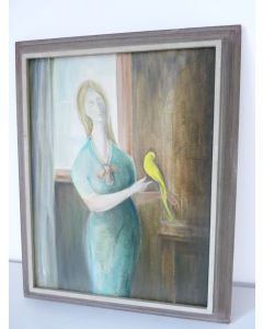 Peinture sur toile Femme à la perruche A. FRASCAROLO