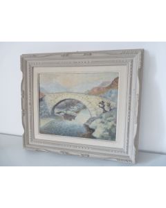 Peinture sur panneau J. Hürzeler Ponte Romano Val d'Aoste Italie