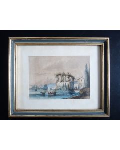 Gravure A. THEZ ? Village bord de mer