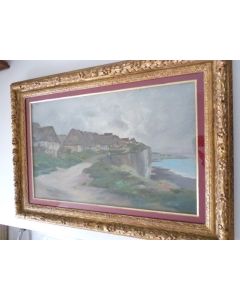 Aquarelle Augustin MALLET 1896 Paysage Falaises Bord de mer