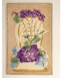 CPA illustrée Fleur décor feutrine et broderie