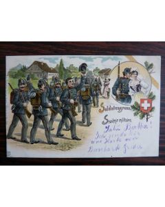 CPA Suisse Militaria Souvenir Militaire Soldatengruss 1901