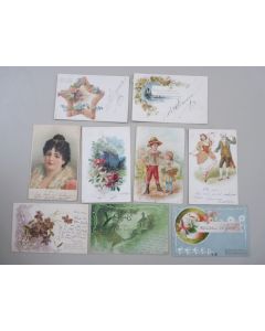 9 CPA Fantaisie Perles de verre Fleurs Femme Gruss