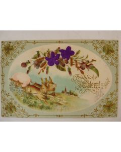CPA fantaisie gaufrée et soie fleurs violettes
