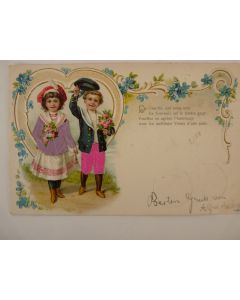 CPA fantaisie gaufrée et soie enfants