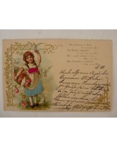 CPA fantaisie gaufrée et soie enfants colombes