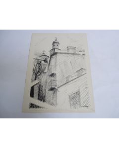 Lithographie Albert Chavaz Église