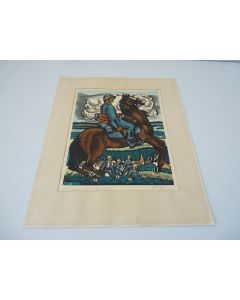 Gravure Henry MEYLAN cavalier militaire