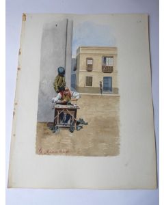 Peinture aquarelle  Madrid 1896 Cordonnier Espagne