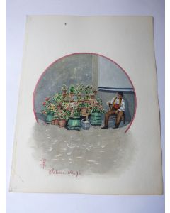 Peinture aquarelle  Valence 1896 Espagne