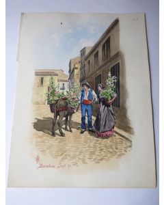 Peinture aquarelle  Barcelone 1896 Espagne Espagne