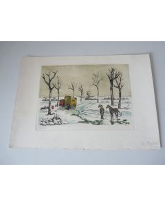 Gravure Originale Chevaux en hiver