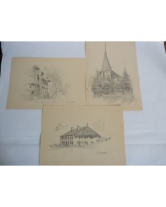 Dessins (3) au crayon Thoune Suisse 1893-94